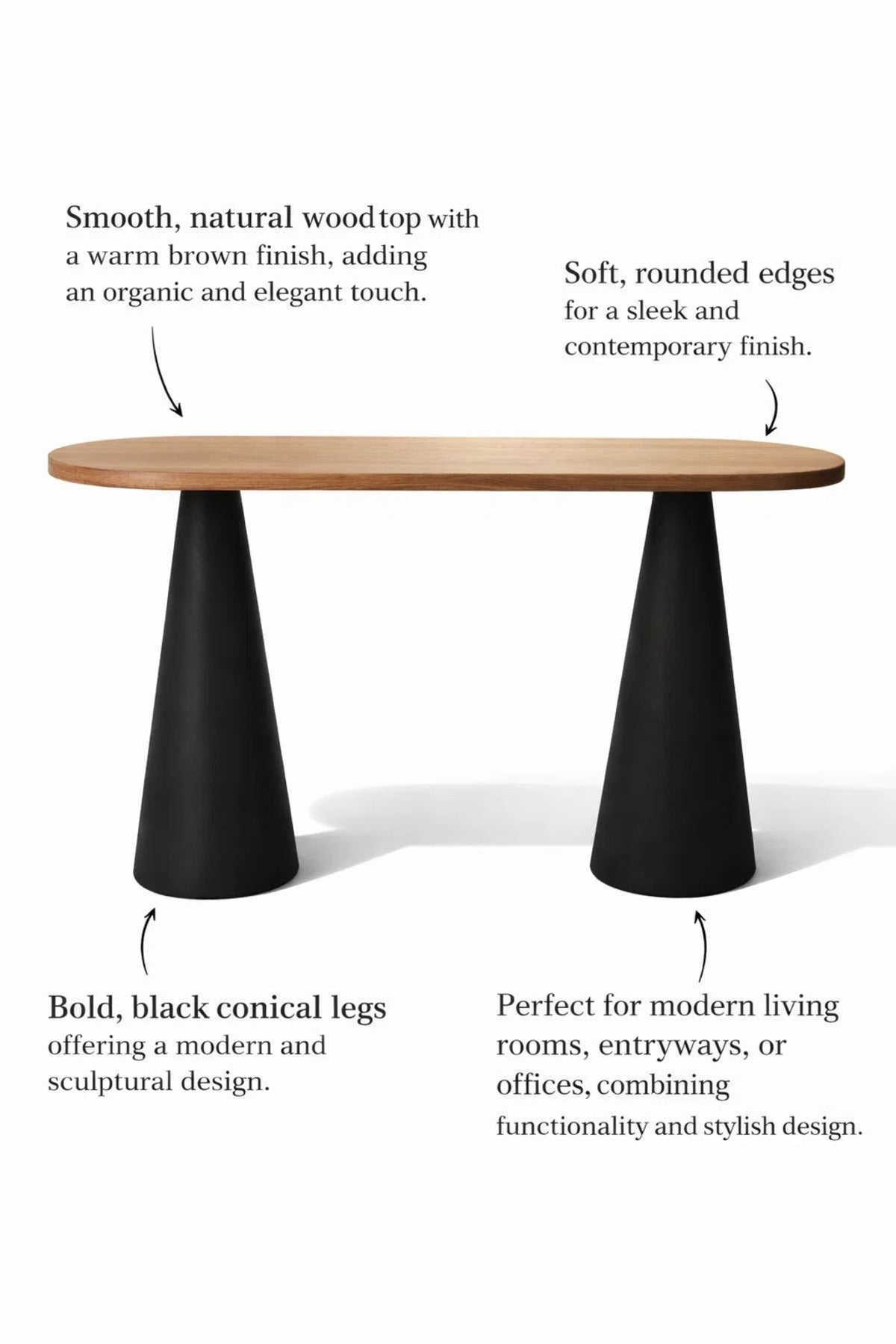 Contemporary Oval Console Table Black and Brown Wood Entryway Furniture with Sturdy Legs - 120cm