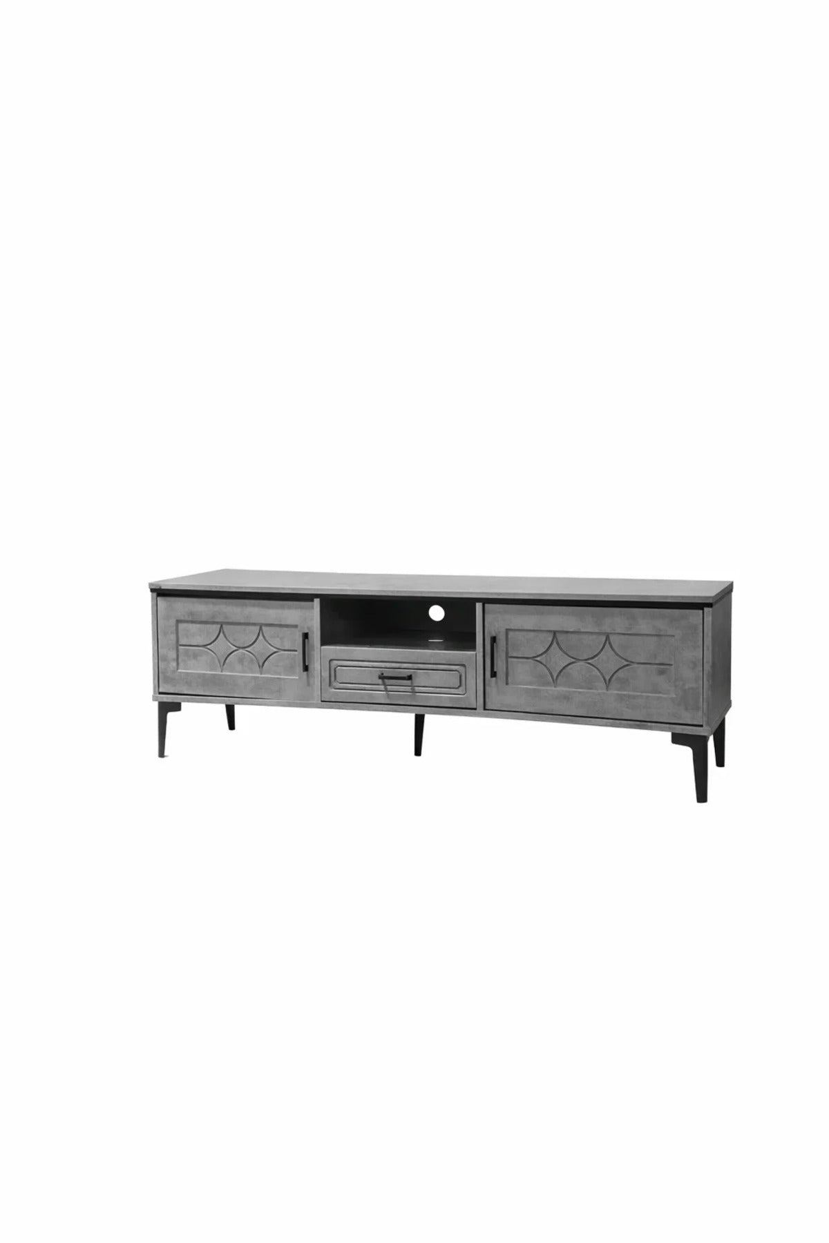 Modern Grey TV Table Media Console Stand with Storage Drawer and Cabinets Living Room 160cm