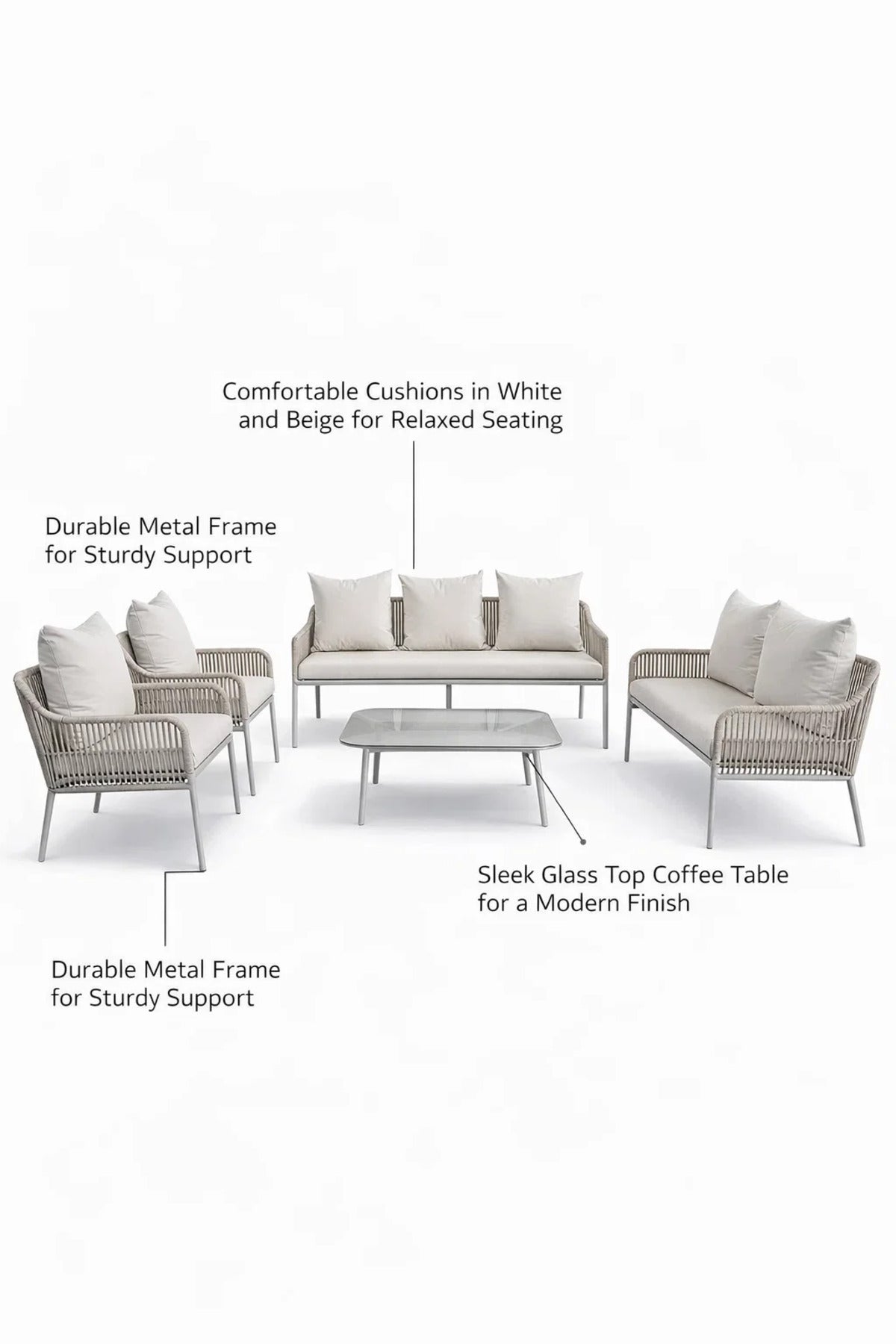 Elegant 7-Piece White and Beige Outdoor Sofa Set with Coffee Table √ê Modern Seating for Any Space