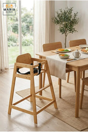 Wooden Baby High Chair | Natural Wood Feeding Chair with Safety Harness | Modern Toddler Dining Chair | Sturdy Kids High Chair for Home