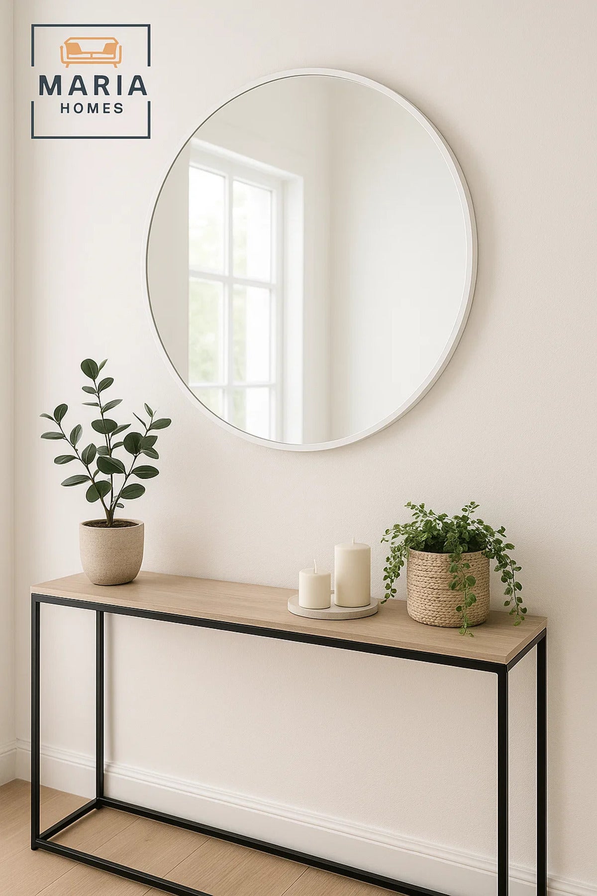 Round White Frame Wall Mirror for Bedroom, Bathroom, Vanity & Home D≈Ωcor 100x100 cm