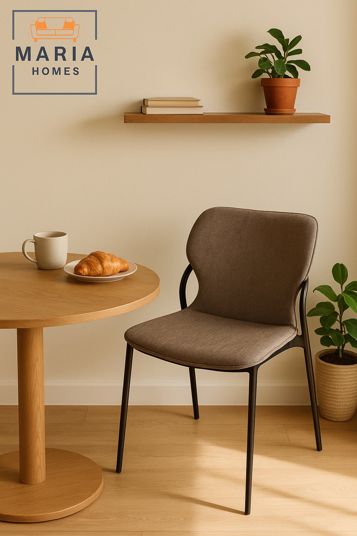 Modern Coffee Fabric Chair Cushioned Seat with Black Metal Frame