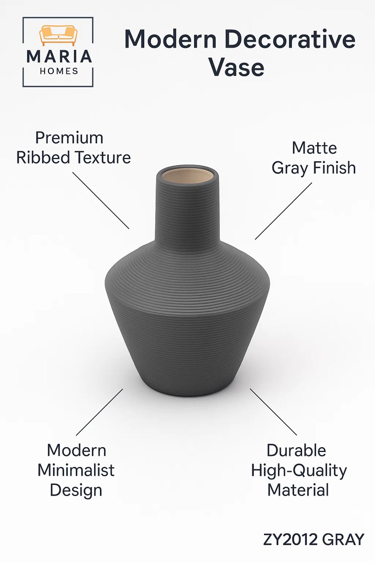Modern Grey Decorative Vase Ð Textured Ceramic Table Vase for Home & Office DŽcor