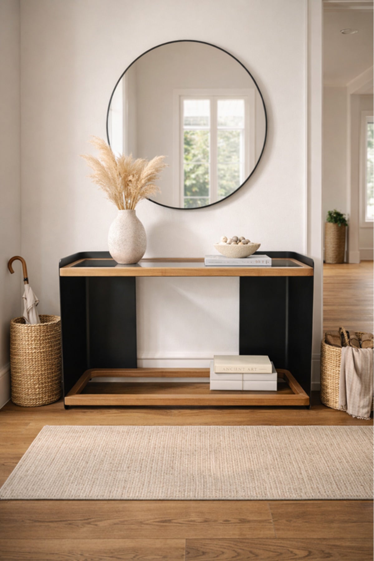Contemporary Wood and Glass Console Table for Hallway Living Room Entryway Decor Furniture 140cm
