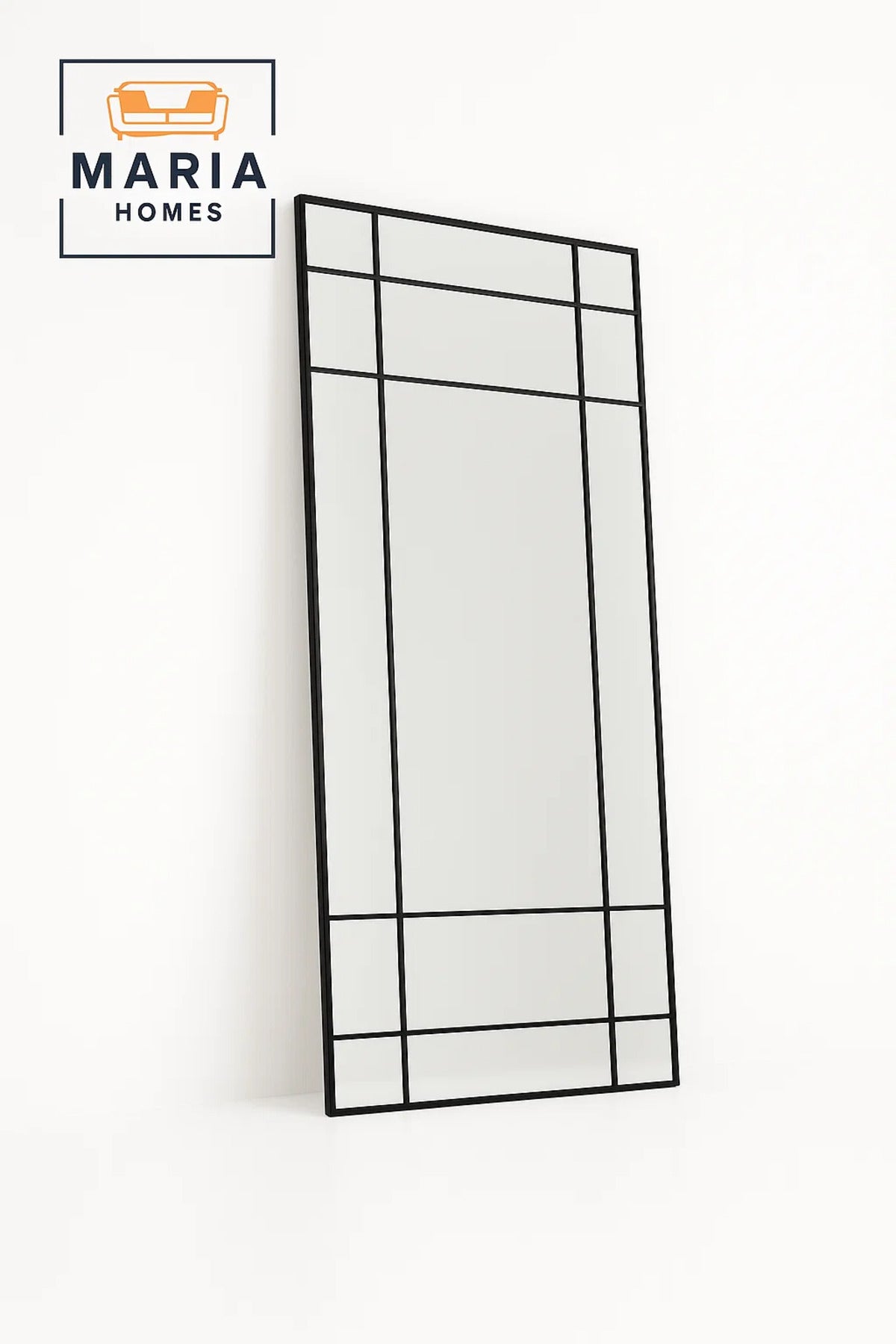 Geometric Grid Full-Length Mirror with Black Metal Frame-size 180*90CM