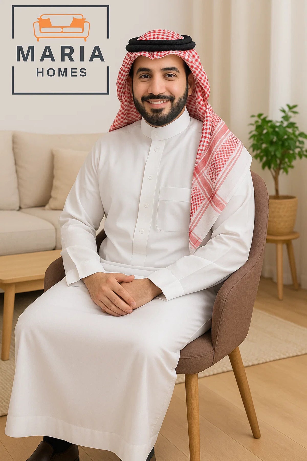 Modern Brown Fabric Dining Chair with Wooden Legs Ð Comfortable Upholstered Accent Chair