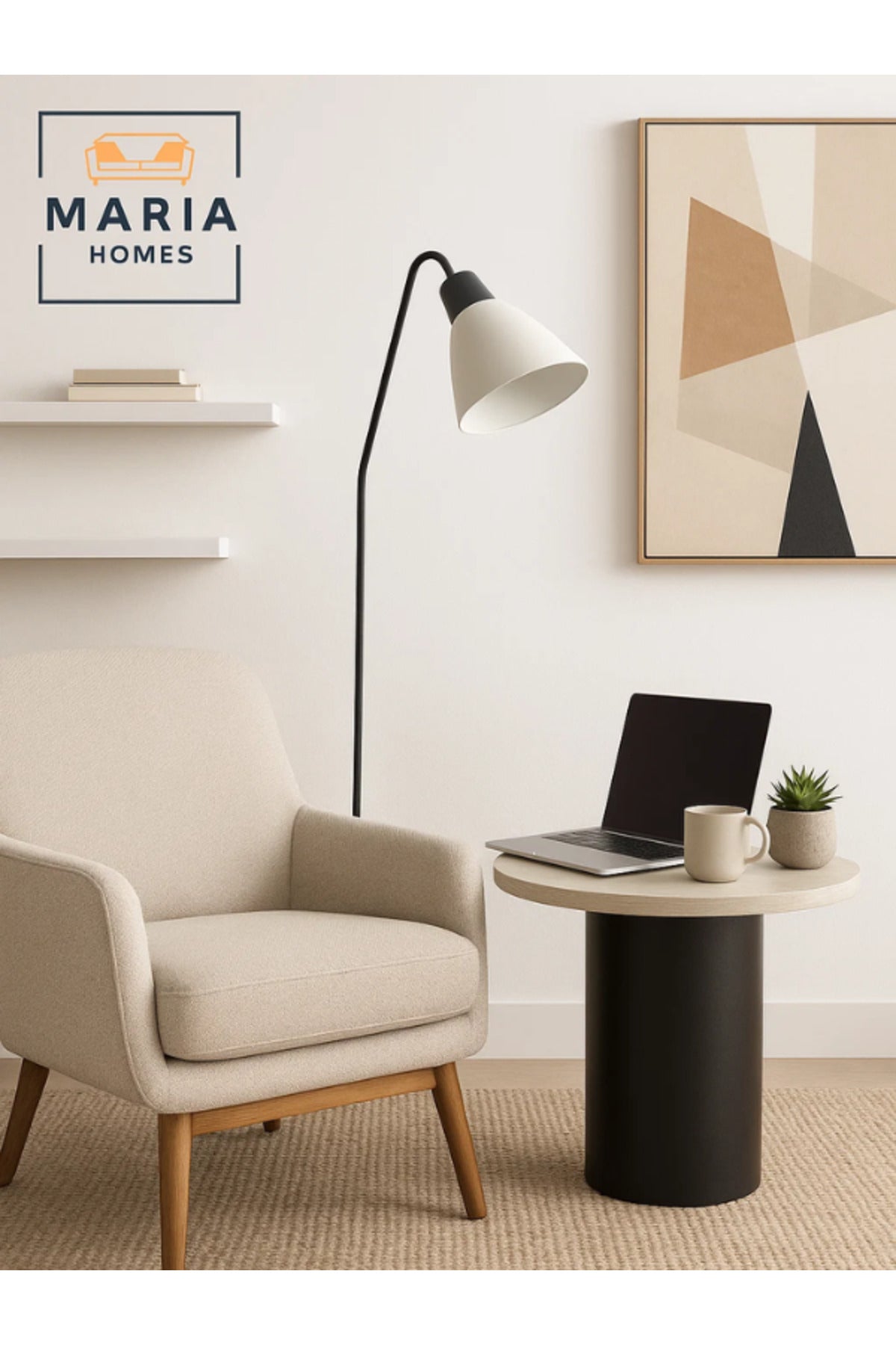 Modern Round Side Table Ð Black Base Coffee Table 50_50 cm for Living Room & Bedroom