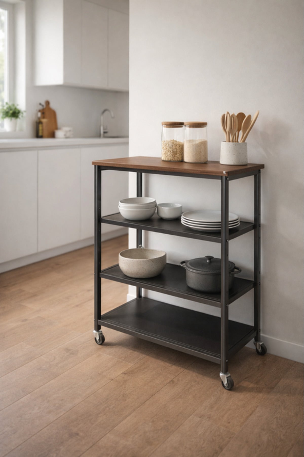 Brown Rolling Storage Shelf 70_32_80 cm