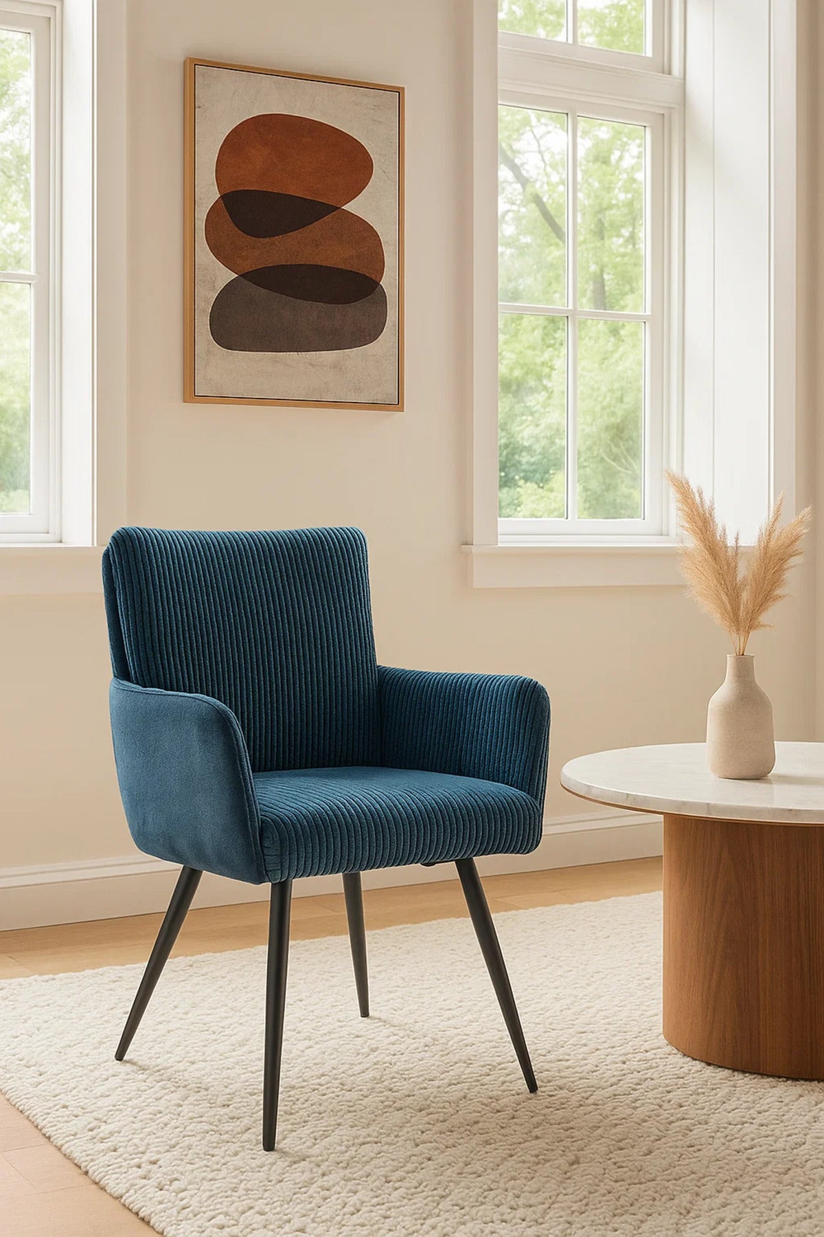 Blue Fabric Chair with Metal Legs | Modern Comfortable Chair for Home, Office, Living Room & Kitchen