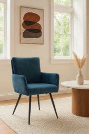 Blue Fabric Chair with Metal Legs | Modern Comfortable Chair for Home, Office, Living Room & Kitchen