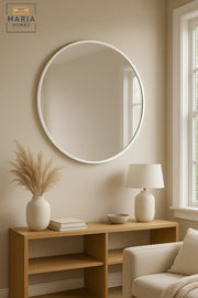 Round White Frame Wall Mirror for Bedroom, Bathroom, Vanity & Home D≈Ωcor 100x100 cm