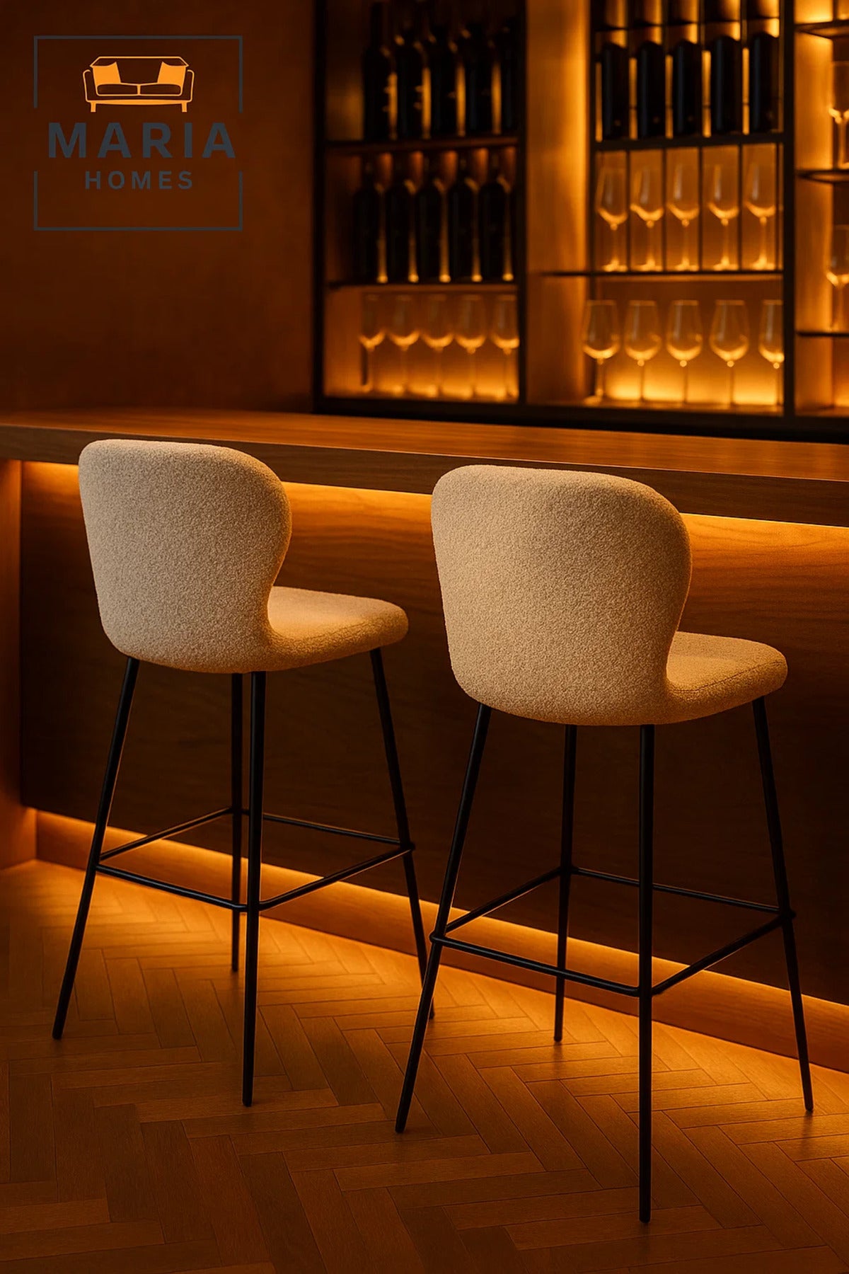 4 PCS Beige Fabric Bar Stool with Black Metal Legs Modern Design