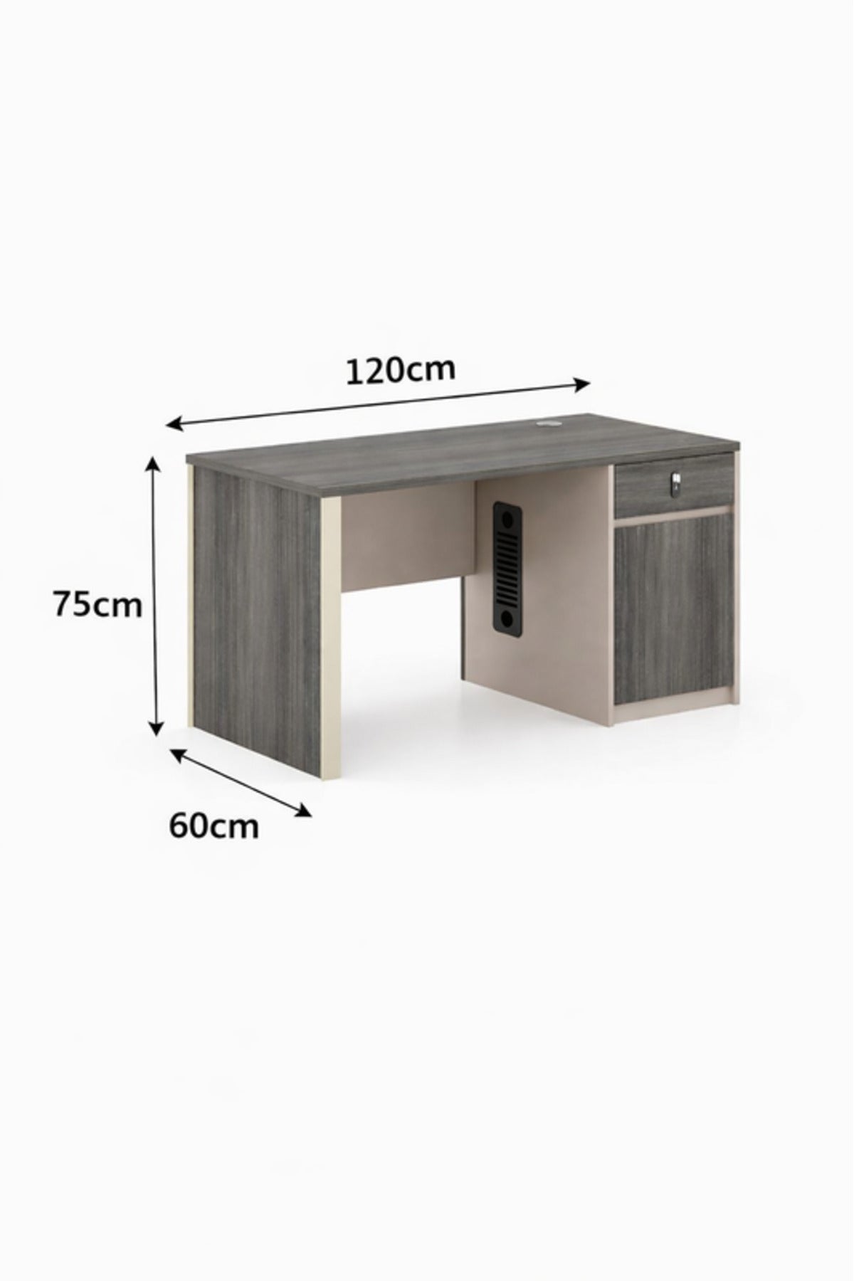 Stylish 120cm Office Desk Dark Grey and Beige with Lockable Storage for Modern Workspace Decor