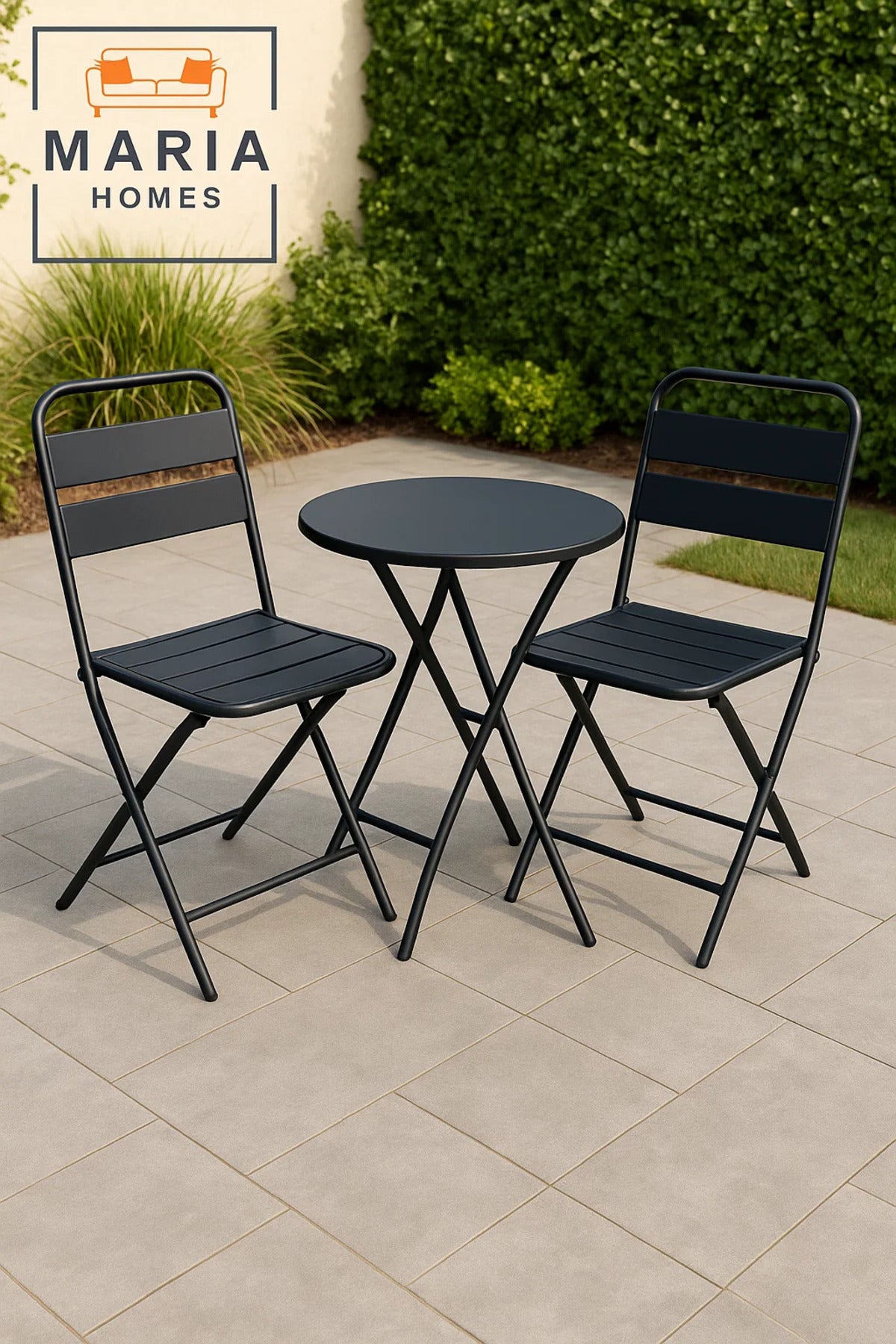 Black Metal Folding Chair with Slatted Seat Ð Compact and Durable for Indoor & Outdoor Use