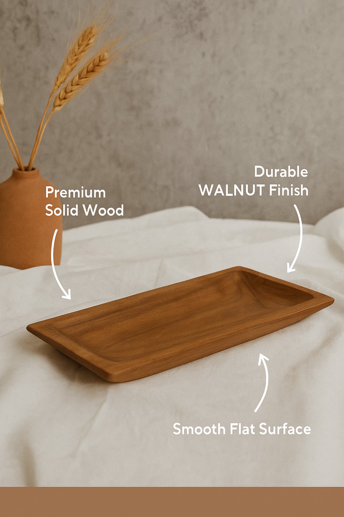 Walnut Wooden Rectangular Shallow Decorative Tray Ð Modern Table Accent