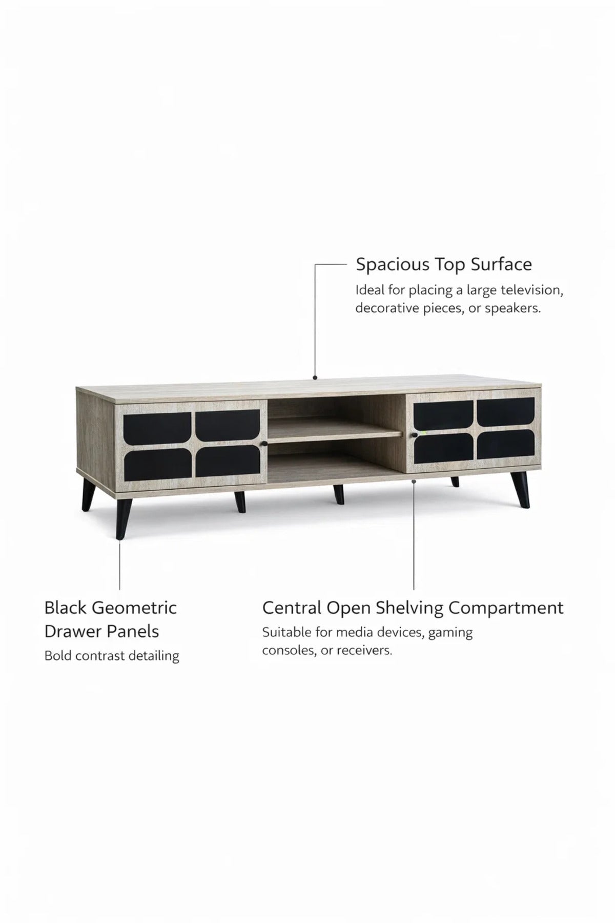 Beige & Black TV Stand √ê 180x40x45 cm Modern Plasma Table with Cabinets & Shelves