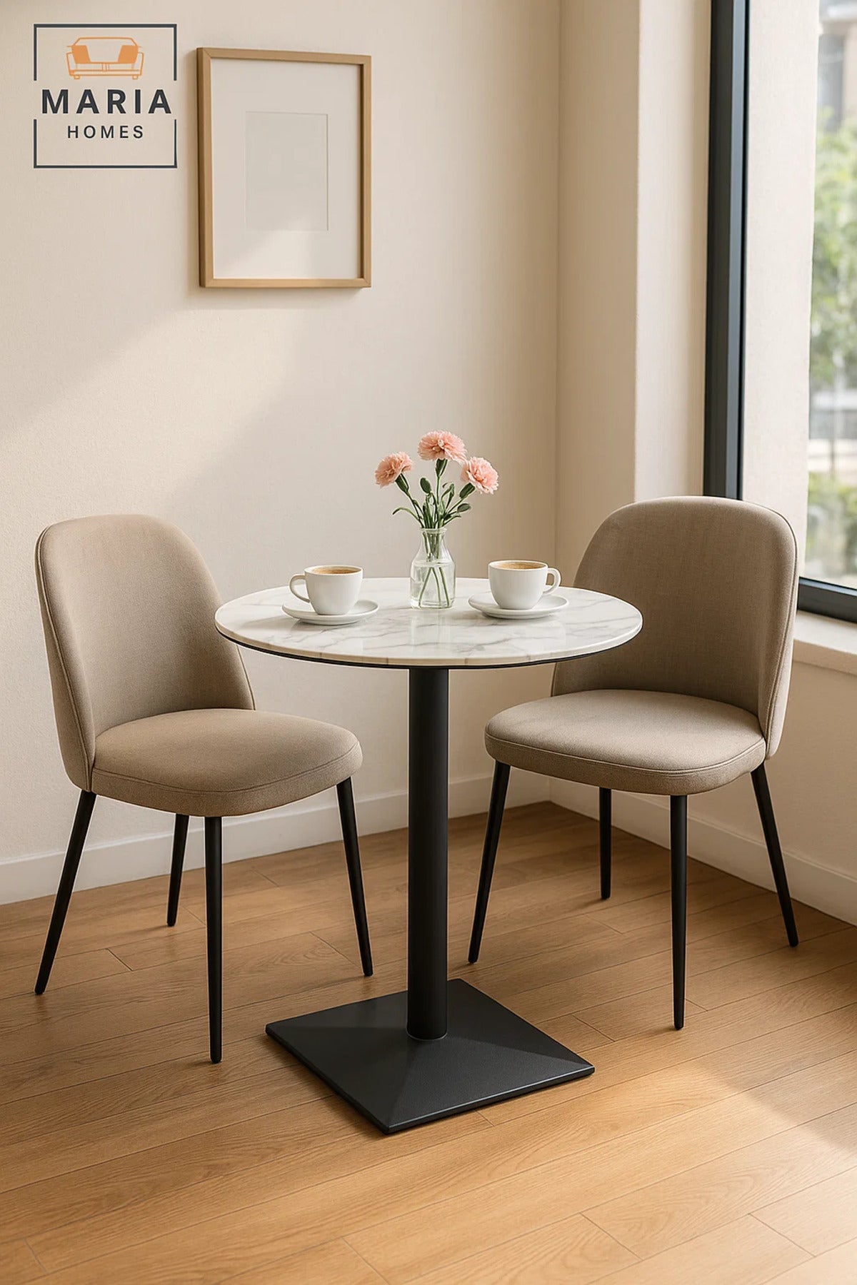 Round White Marble Dining Table √ê Modern Caf≈Ω, Restaurant, Office & Home Metal Furniture 60_60 cm