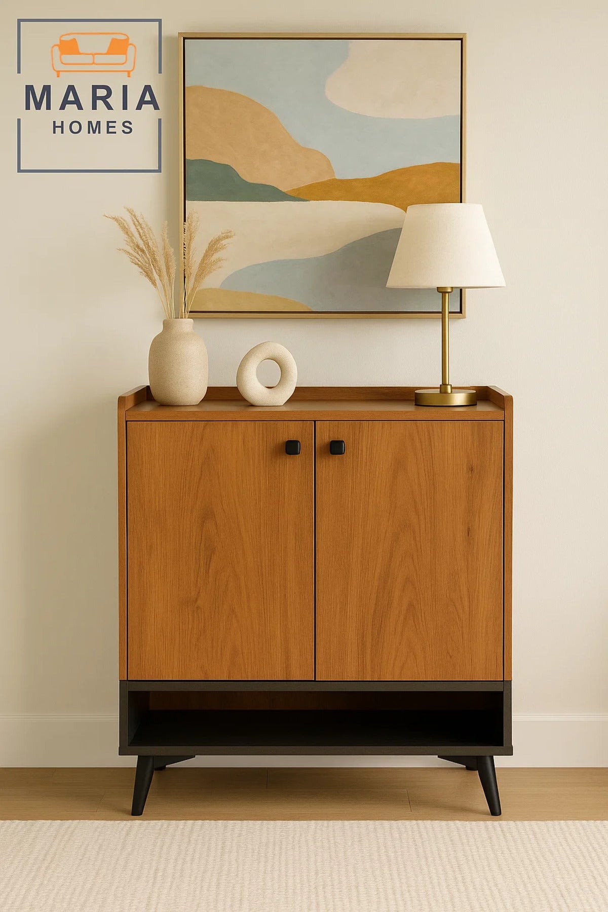 Rustic Brown Shoe Rack Cabinet with Bottom Shelf Ð Modern Wooden Storage Organizer for Entryway