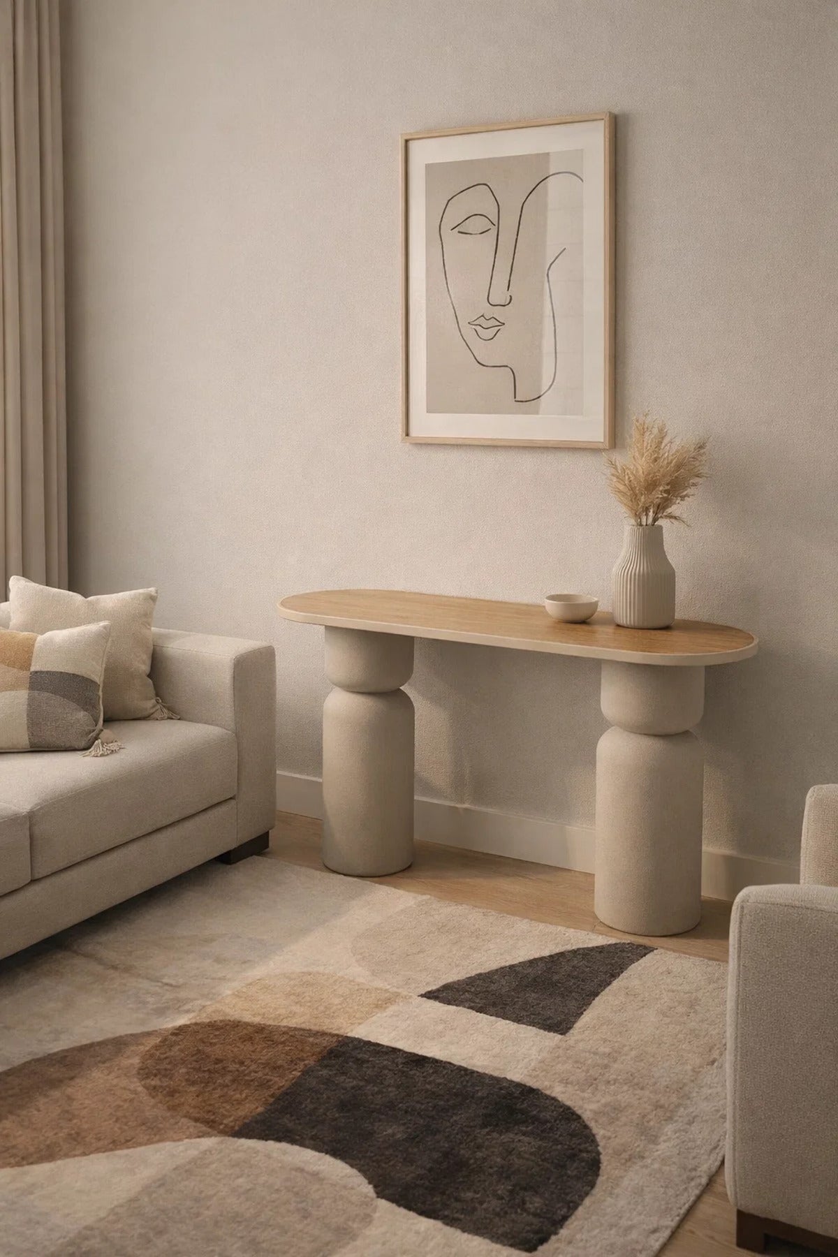 Minimalist Beige and Wood Console Table for Hallway Entryway Modern Living Room Furniture 120cm