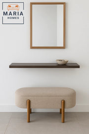 Beige Oval Ottoman with Tall Wooden Legs