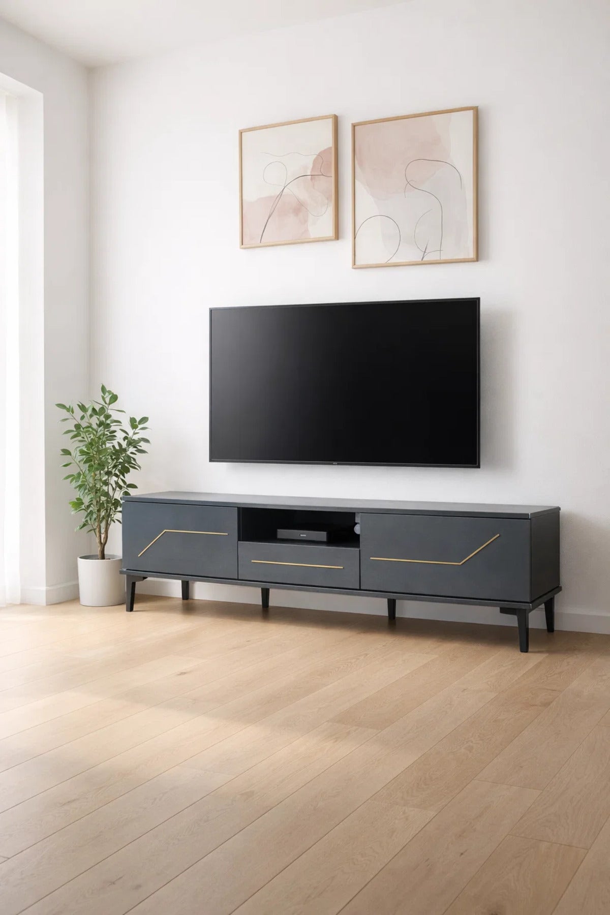 Dark Grey TV Stand √ê 180x40x45 cm Modern Plasma Table with Cabinets & Shelf