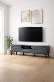 Dark Grey TV Stand √ê 180x40x45 cm Modern Plasma Table with Cabinets & Shelf
