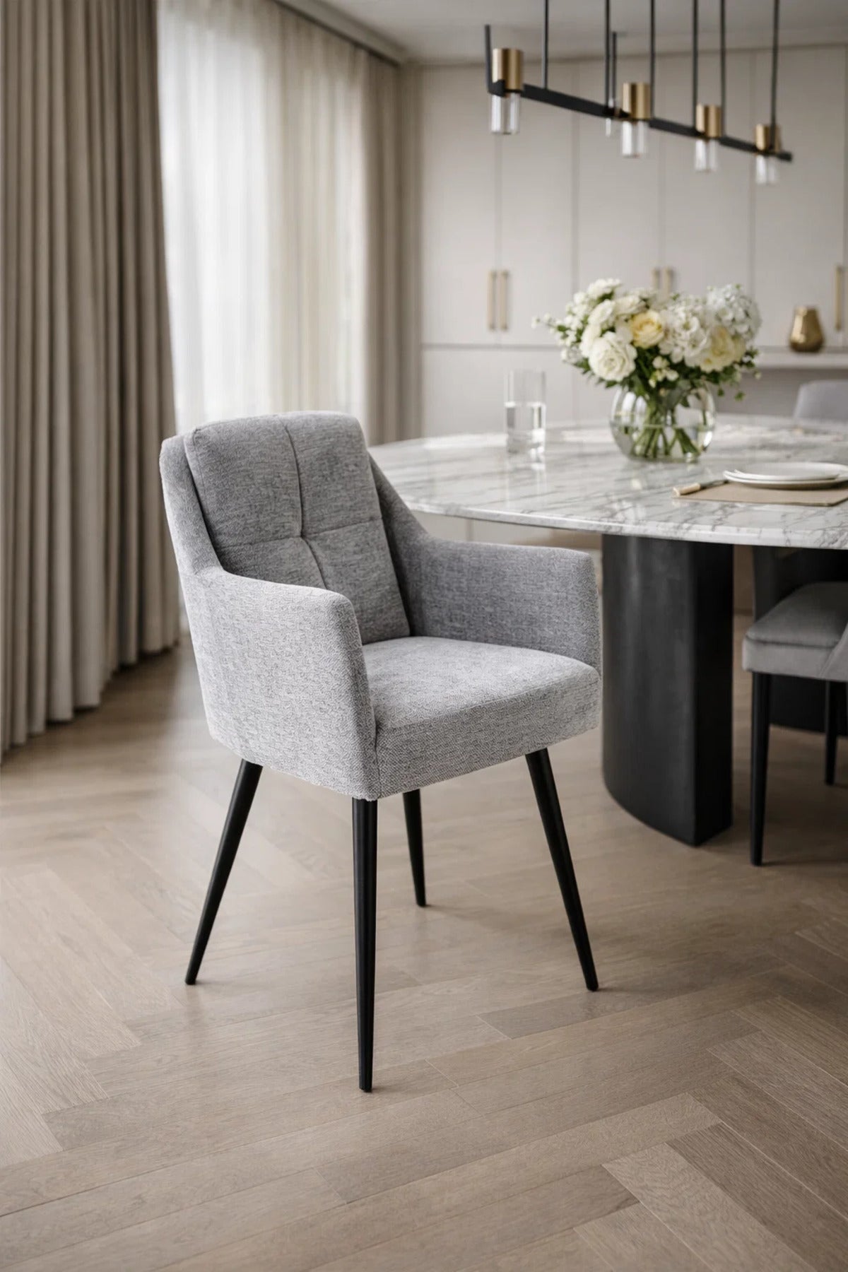 Light Grey Armchair with Black Legs, 86x50x44 CM light grey armchair Dining Room Chair