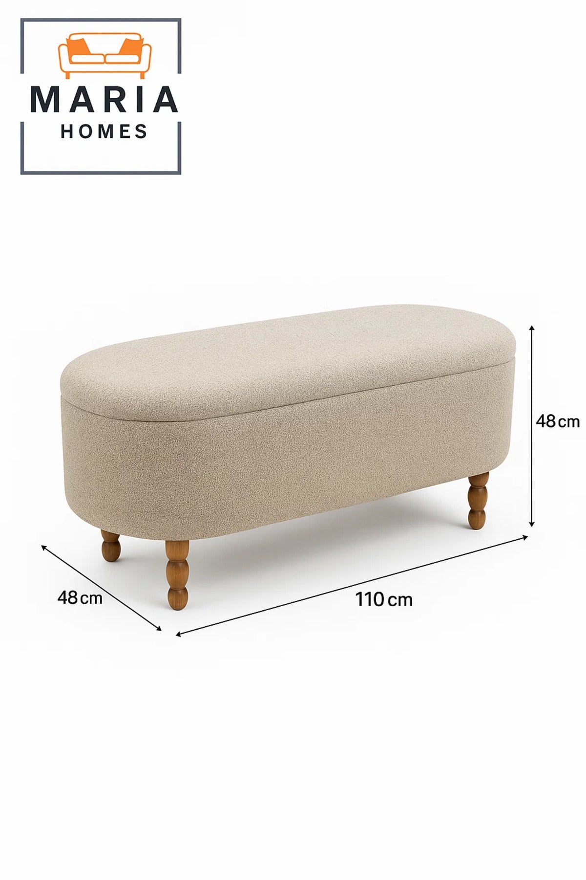 Large Oval Beige Ottoman with Wooden Turned Legs