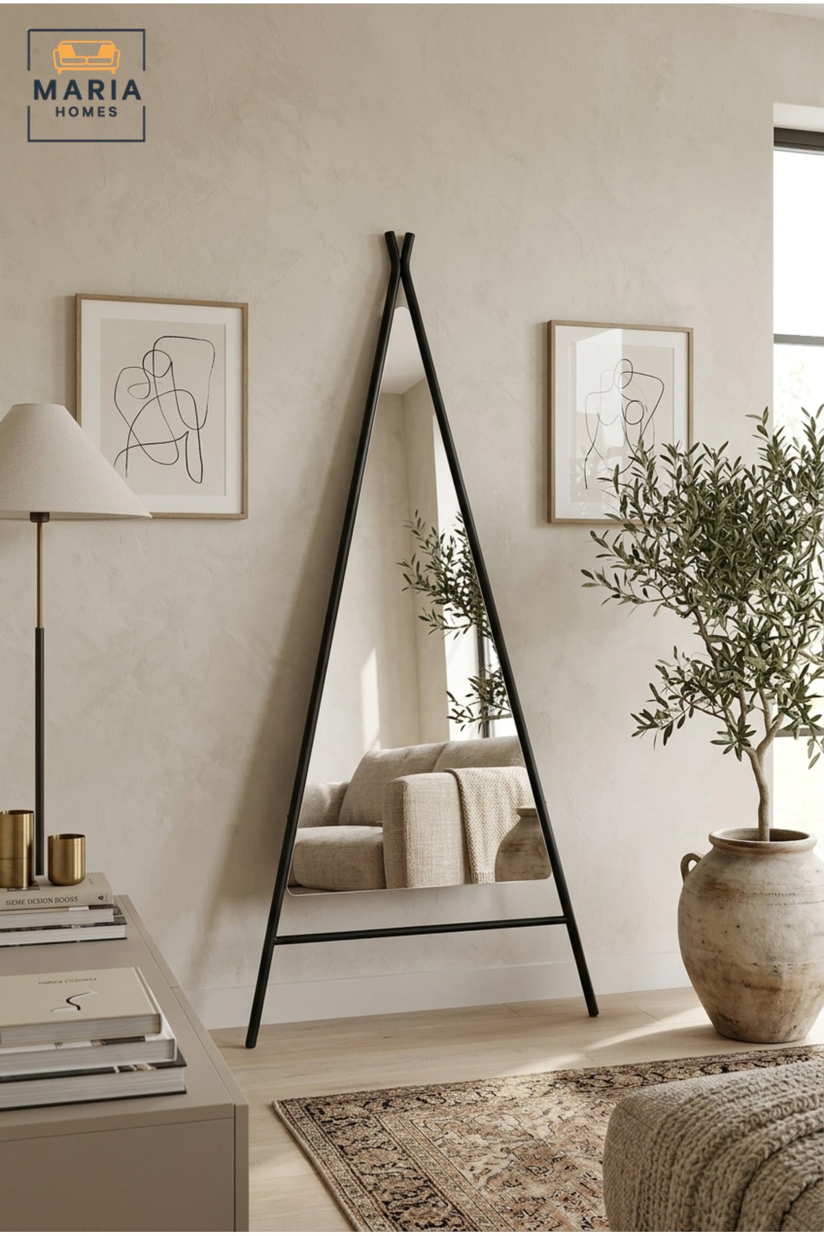 Modern Full Length Floor Mirror with Triangular A-Frame Stand, Freestanding Dressing Mirror for Bedroom, Dressing Room, Entryway and Boutique