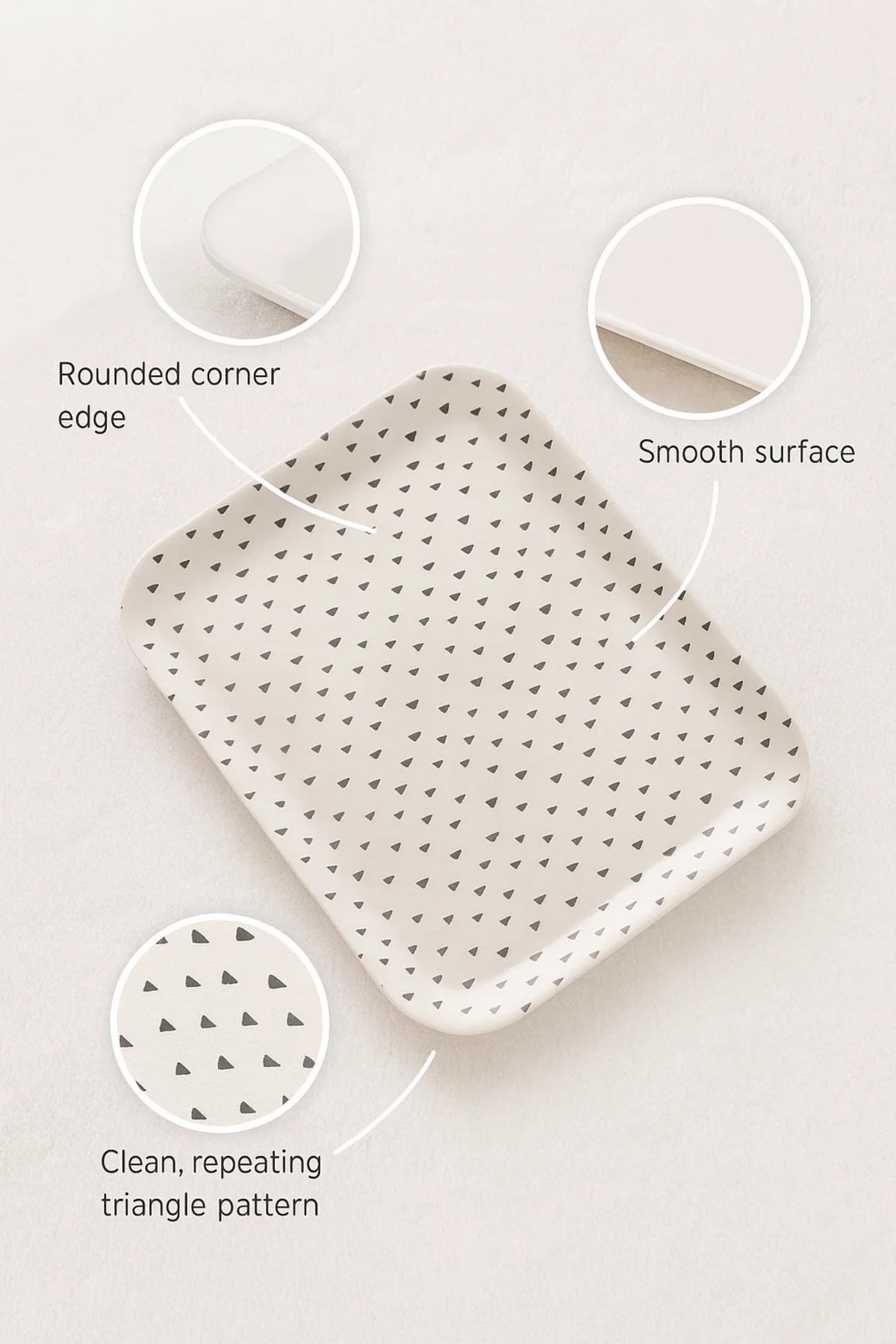 Rectangular Plastic Serving Tray with Mini Black Triangle Pattern Ð Cream Base