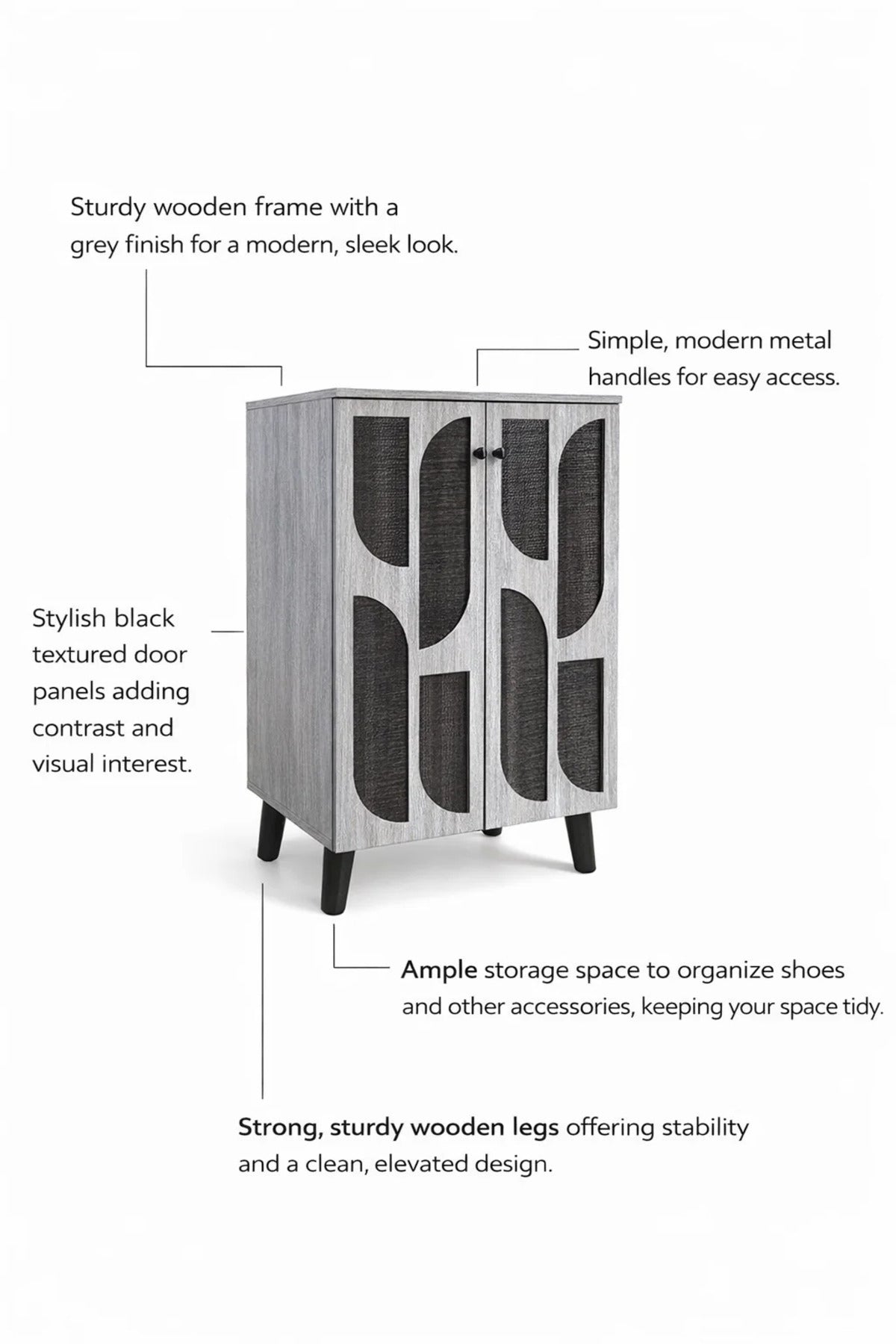 Grey Shoe Cabinet 60_34_91 cm √ê Modern Shoe Organizer with Decorative Doors