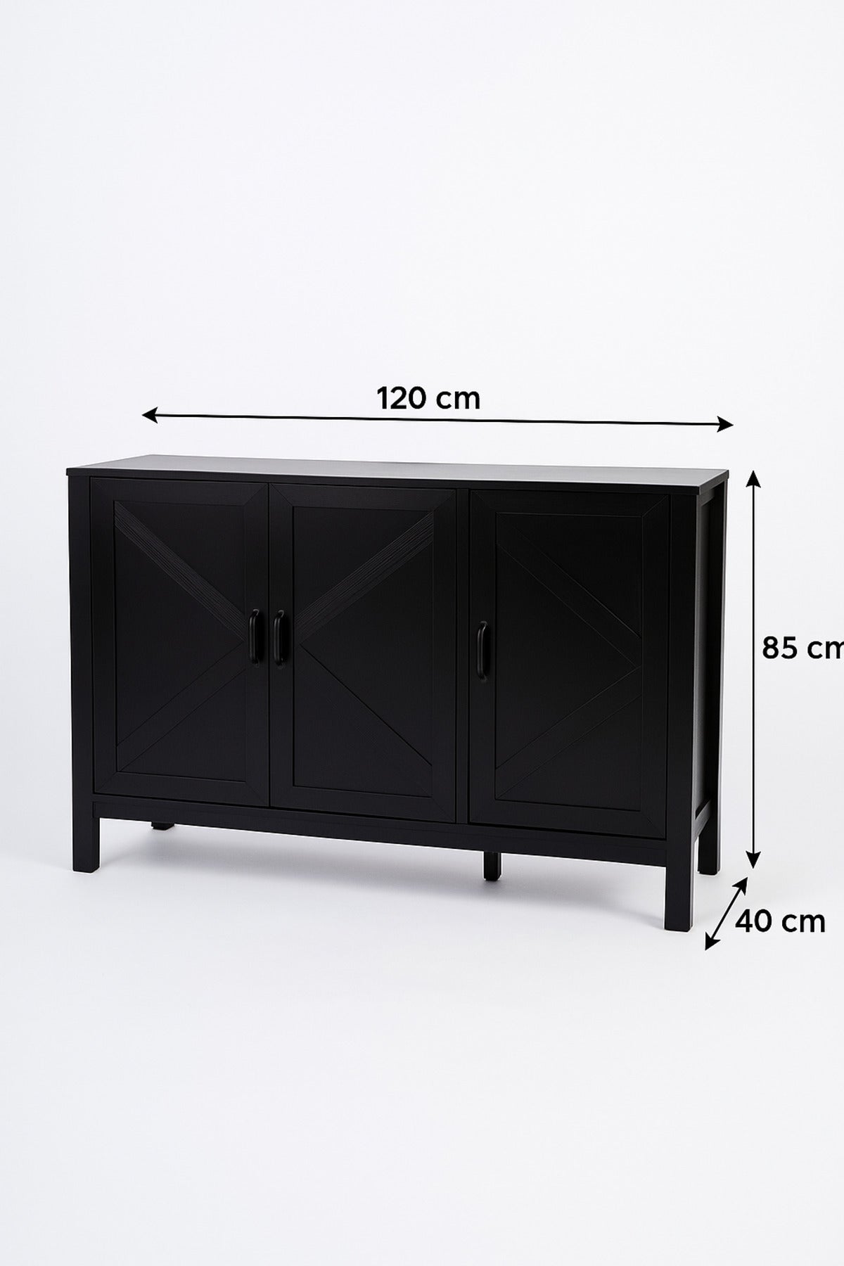 Black Wooden Console Cabinet 120_40_85 cm Ð Modern 3-Door Storage Sideboard for Living Room