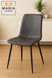 Dark Grey Faux Leather Dining Chair with Stitch Accent and Black Metal Legs Ð Contemporary Design
