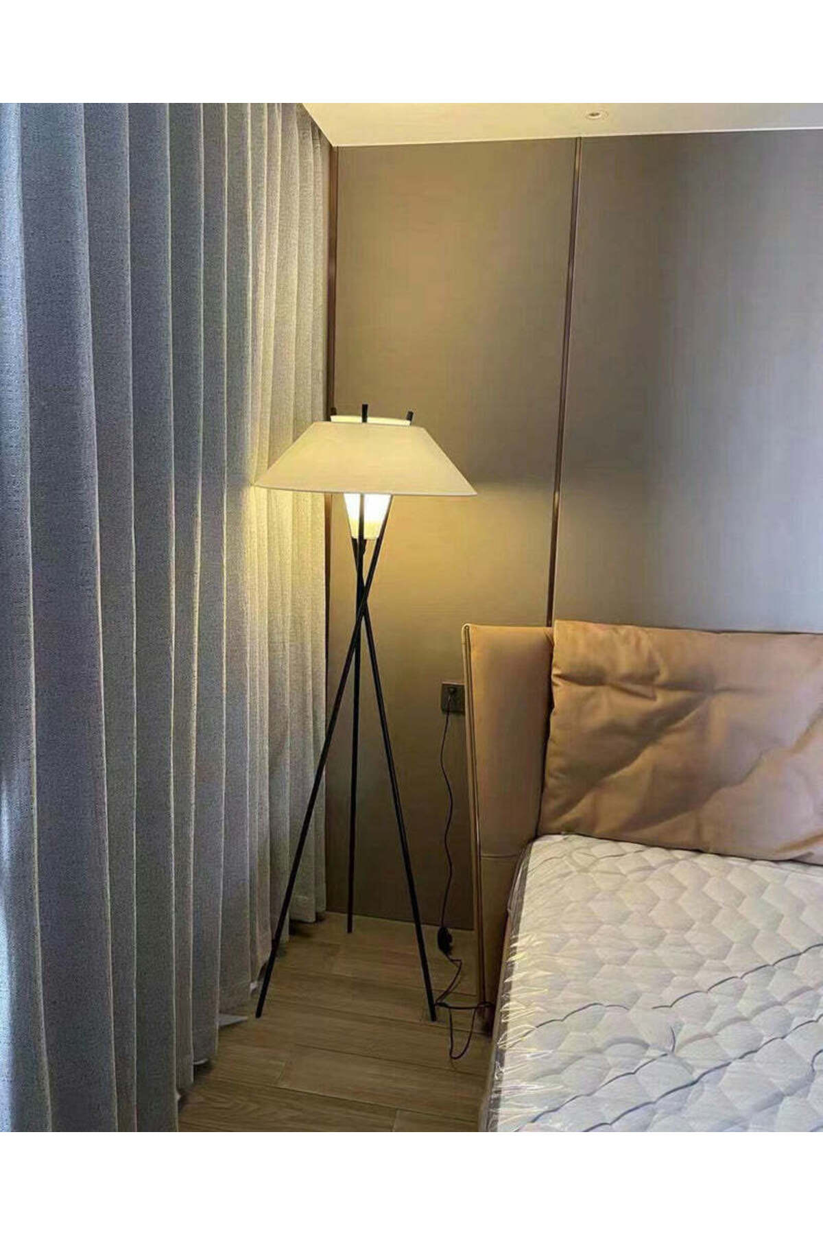 Modern Tripod Floor Lamp with White Cone Shade