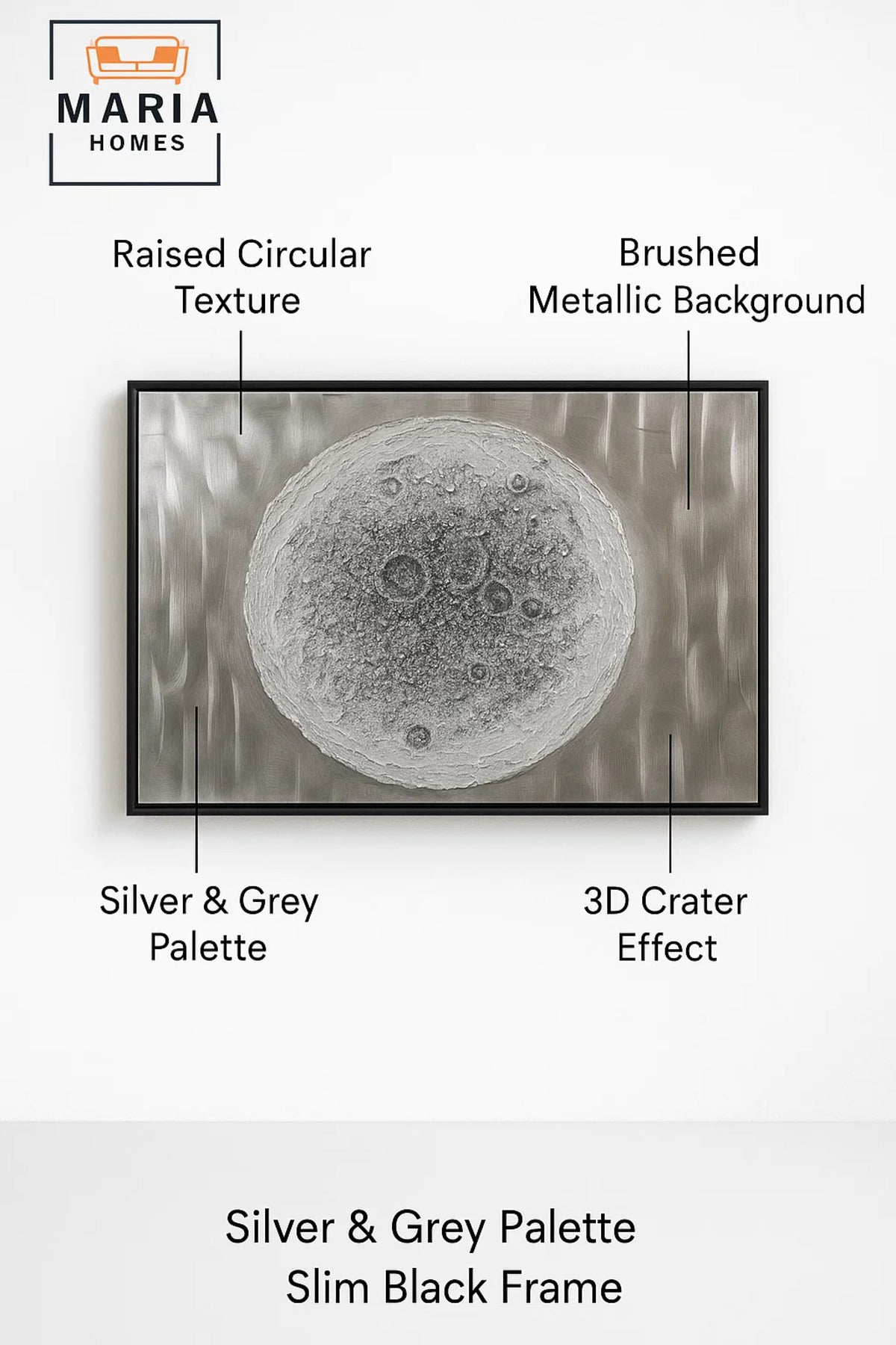 3D Metallic Wall Art Textured Moon Design Abstract Decorative Panel for Modern Homes120*80CM