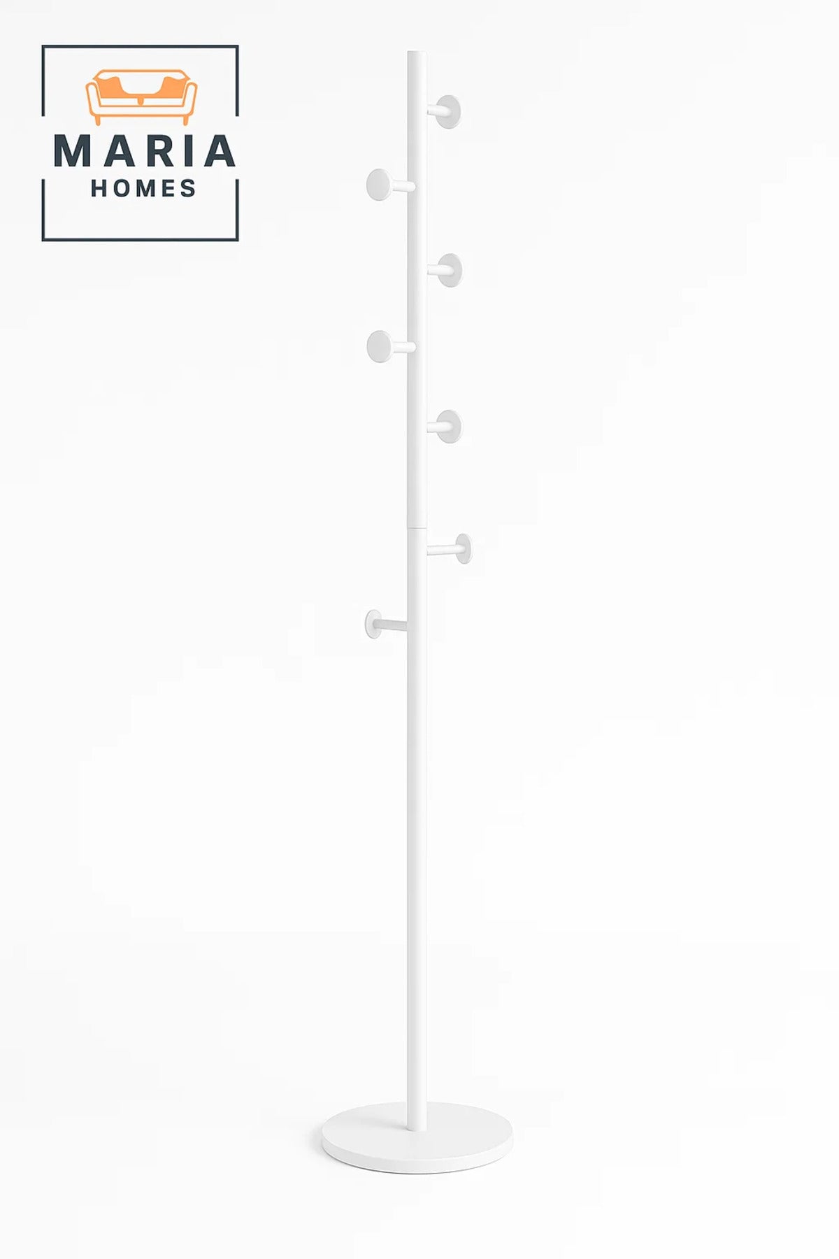 White Minimalist Coat Rack with Rounded Hooks and Marble Base