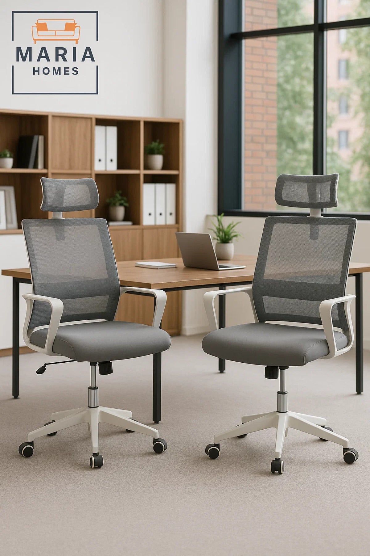 White Grey Mesh Office Chair with Headrest and Adjustable Height Ð Stylish Seating for Any Space
