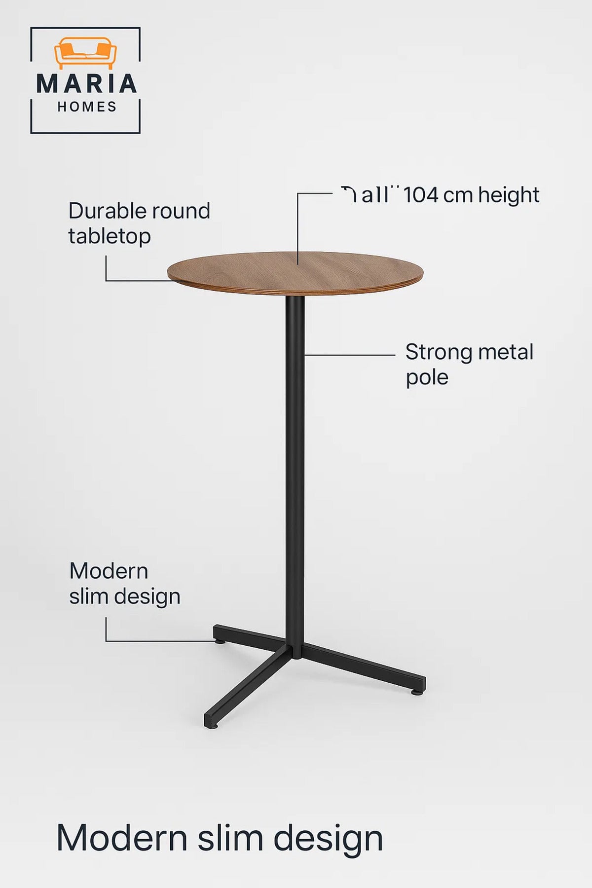 Modern Brown Round High Table 60_104 cm Ð Tall CafŽ Bar Table with Metal Base