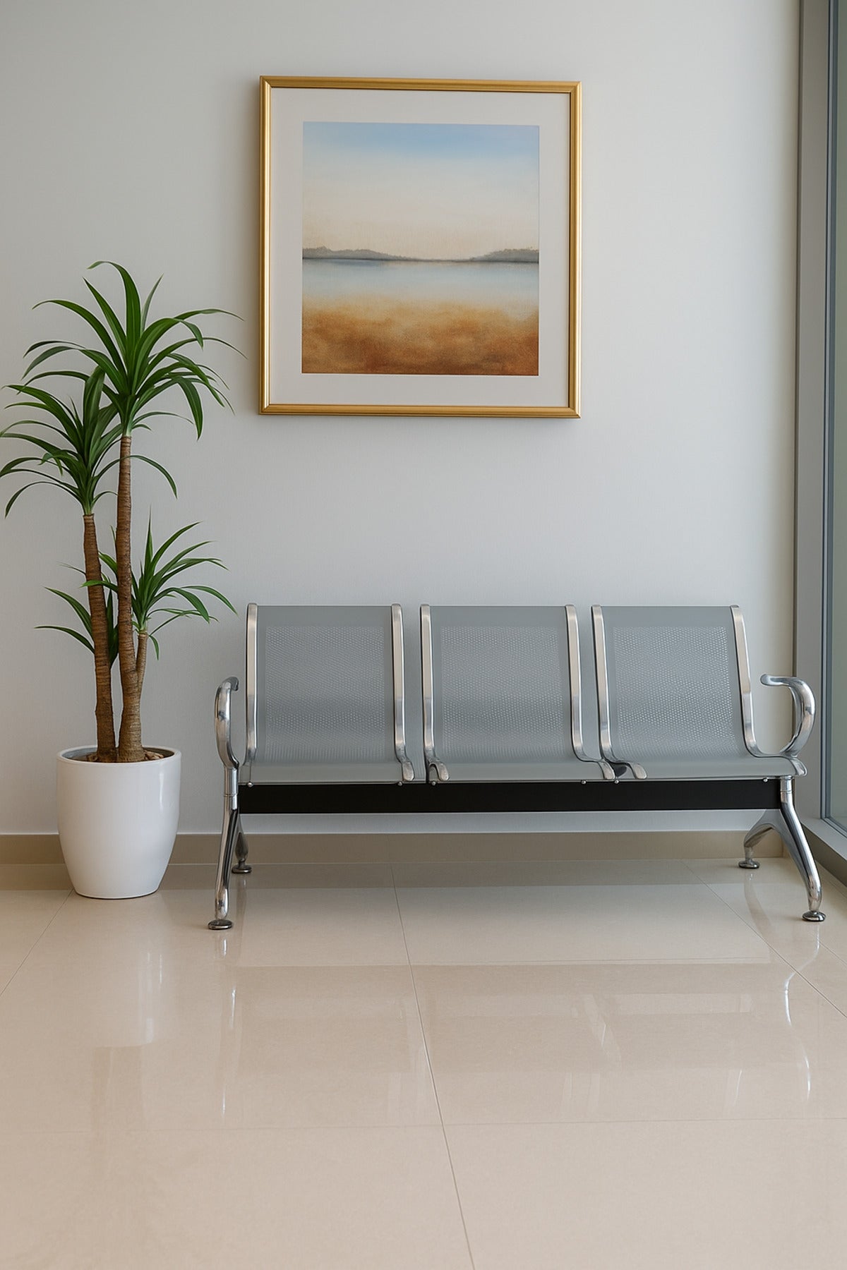 Silver 3-Seater Waiting Chair Ð Durable Metal Frame Bench for Hospital & Reception 175_68_78 cm