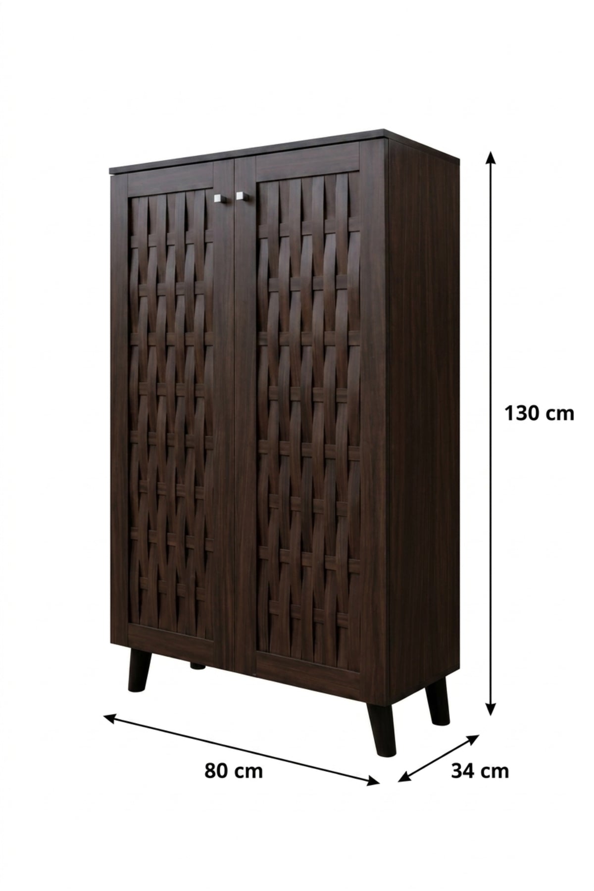 Dark Walnut Shoe Storage Cabinet with Woven Door Design √ê Modern Entryway Organizer