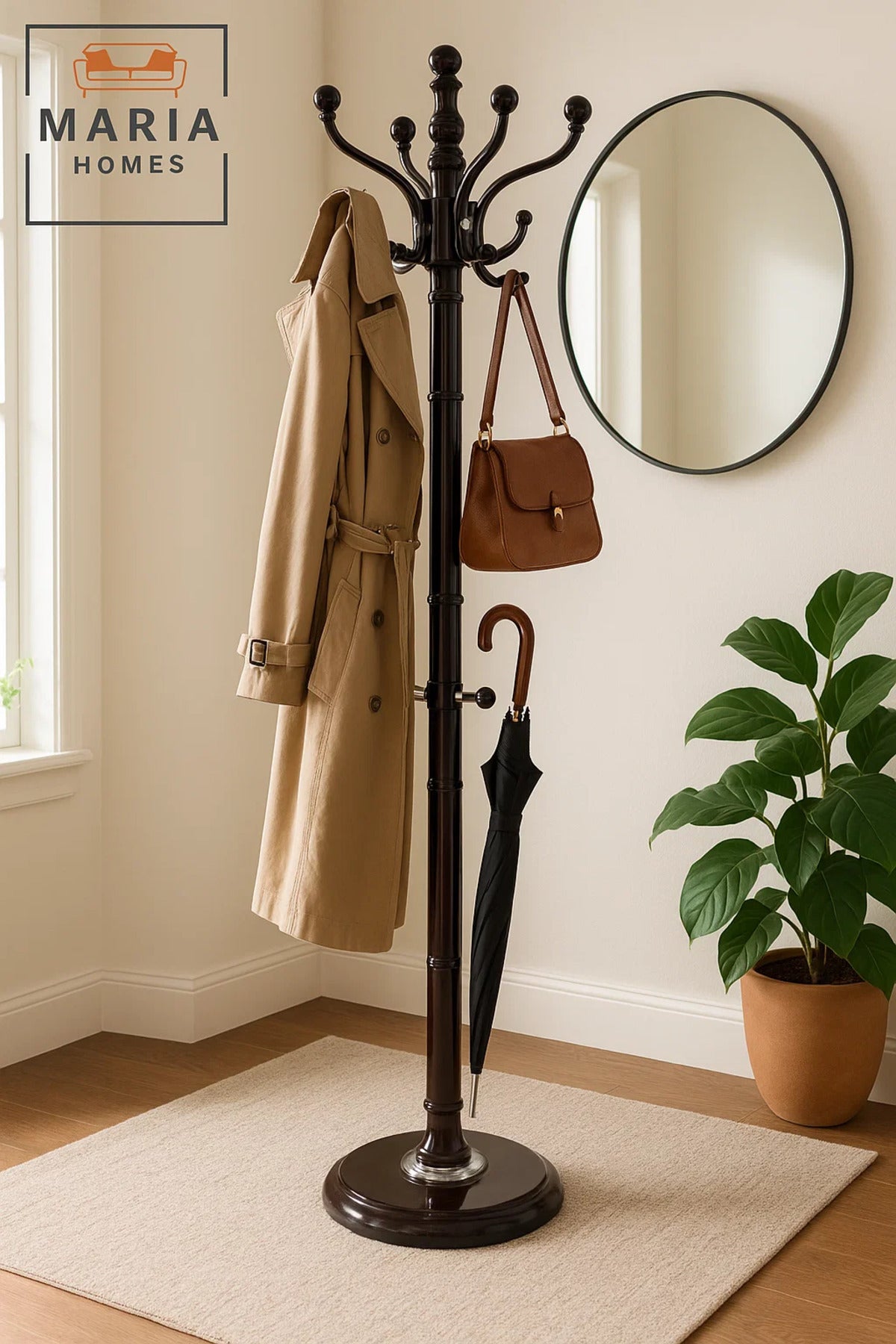 Modern Black Metal Coat Rack with Multi-Level Hooks and Stable Base