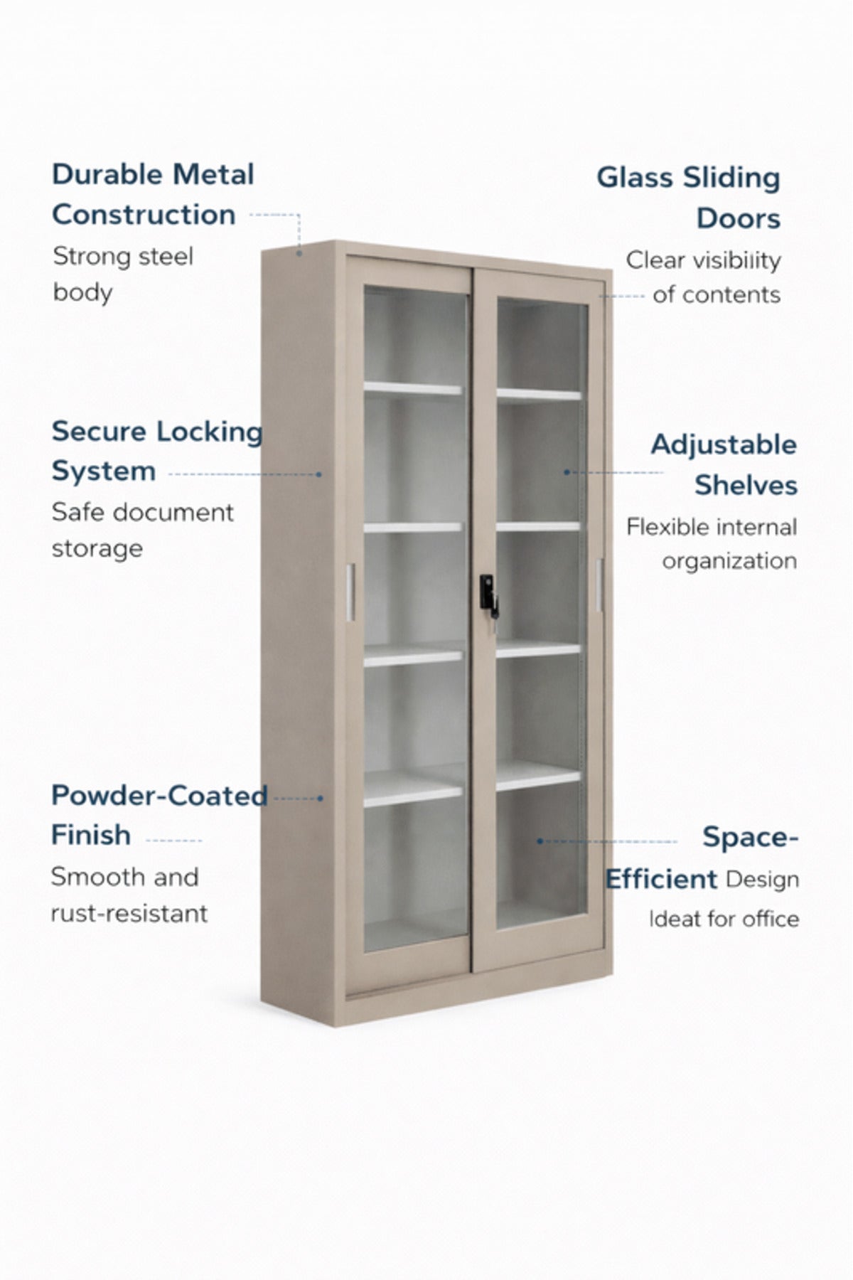 Premium Beige Metal Storage Cabinet with Glass Doors for Office Organization Secure Locking System