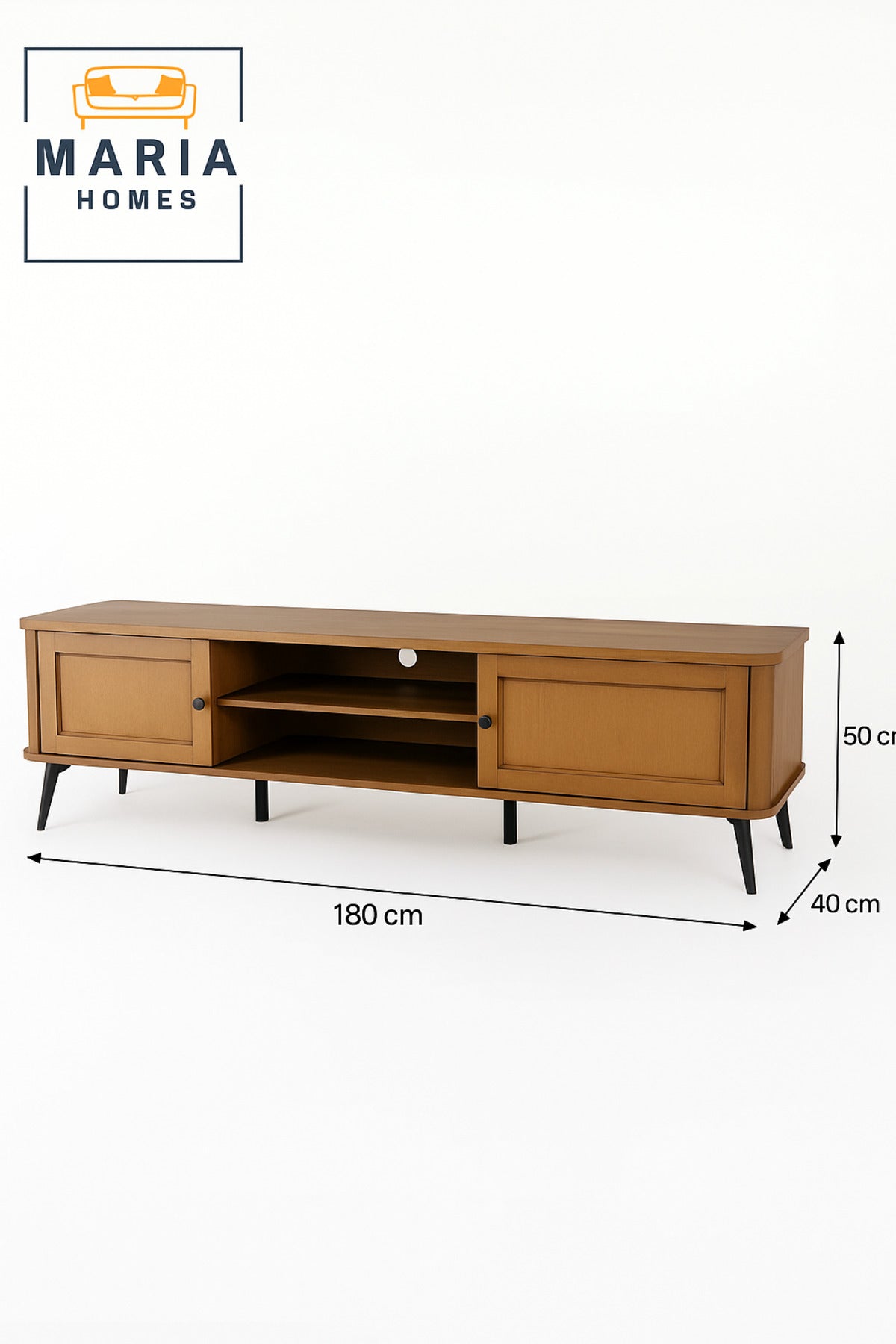 Rattan Door TV Stand with Open Shelves Ð 200x40x50 cm Brown Mid-Century Console