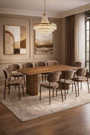 Luxury 8-Person Dining Set with Large Wooden Table and Upholstered Chairs Brown Finish 180cm