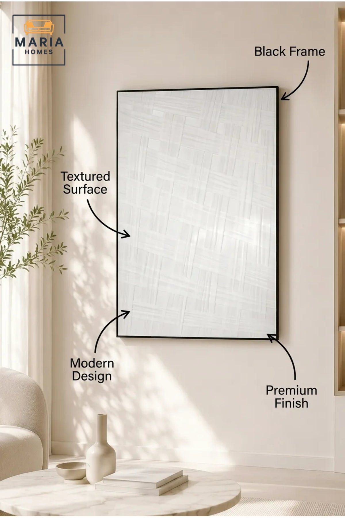 White Woven Texture Abstract Wall Art with Black Frame √ê Modern Minimalist Decorative Artwork