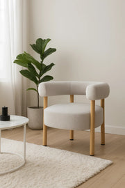Modern Grey Fabric Armchair, Stylish Lounge Chair with Wooden Legs for Living Room & Office