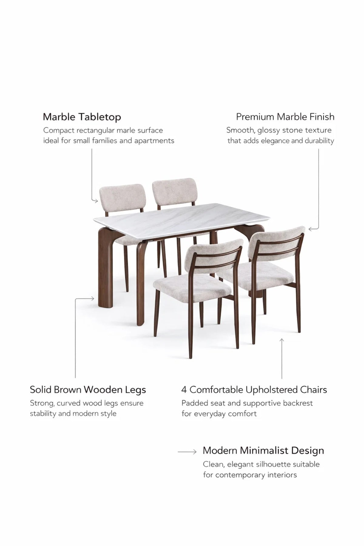 Luxury 5-Piece Dining Room Set with Marble Look Table and 4 Beige Chairs for Modern Home Interiors