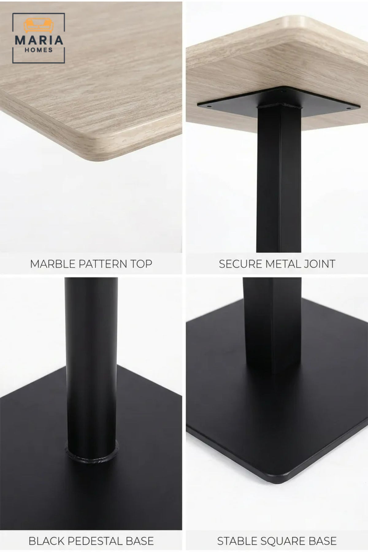 Modern Square Dining Table with Wood Effect Top and Central Pedestal Base, Space-Saving Table for Kitchen, Dining Room, Café, Restaurant and Office