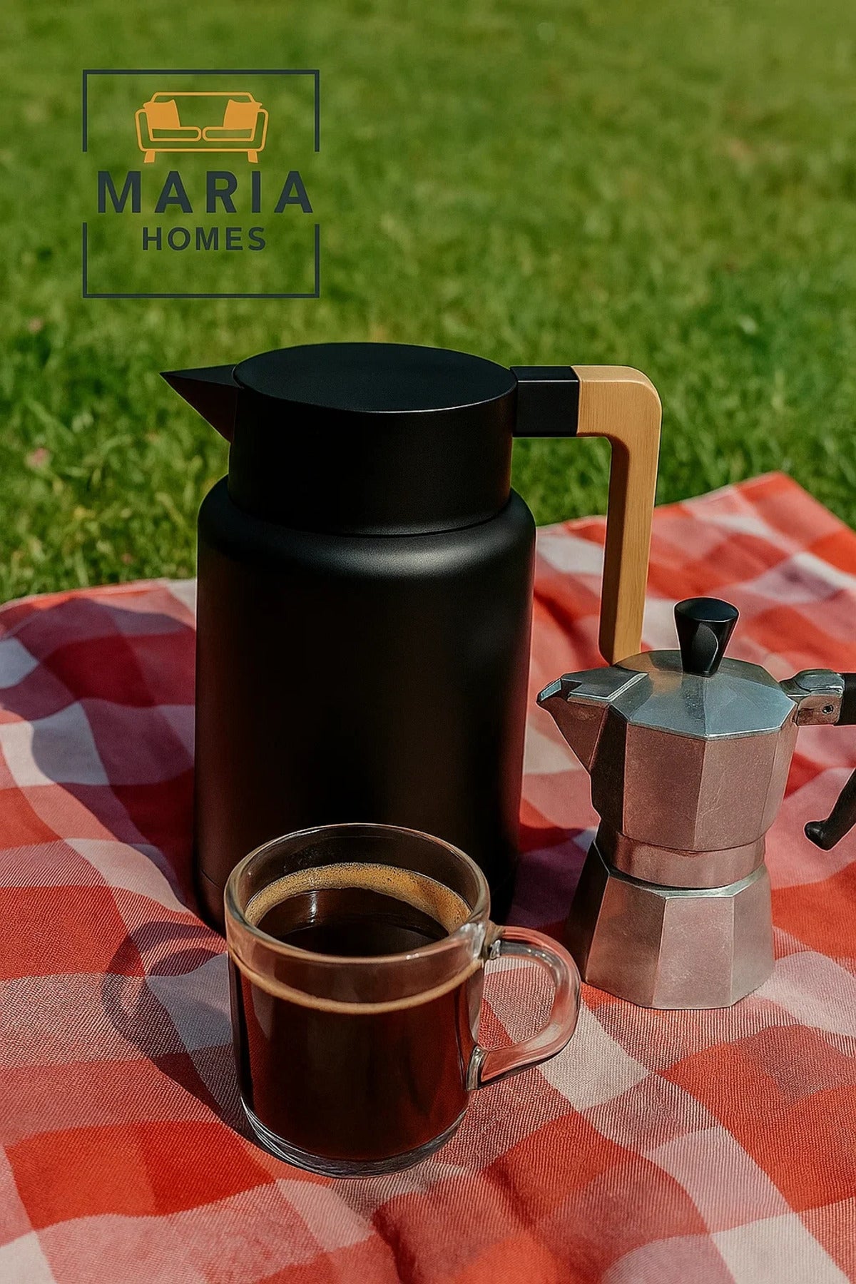 Modern Matte Black Thermal Carafe with Wooden Handle Ð Insulated Jug