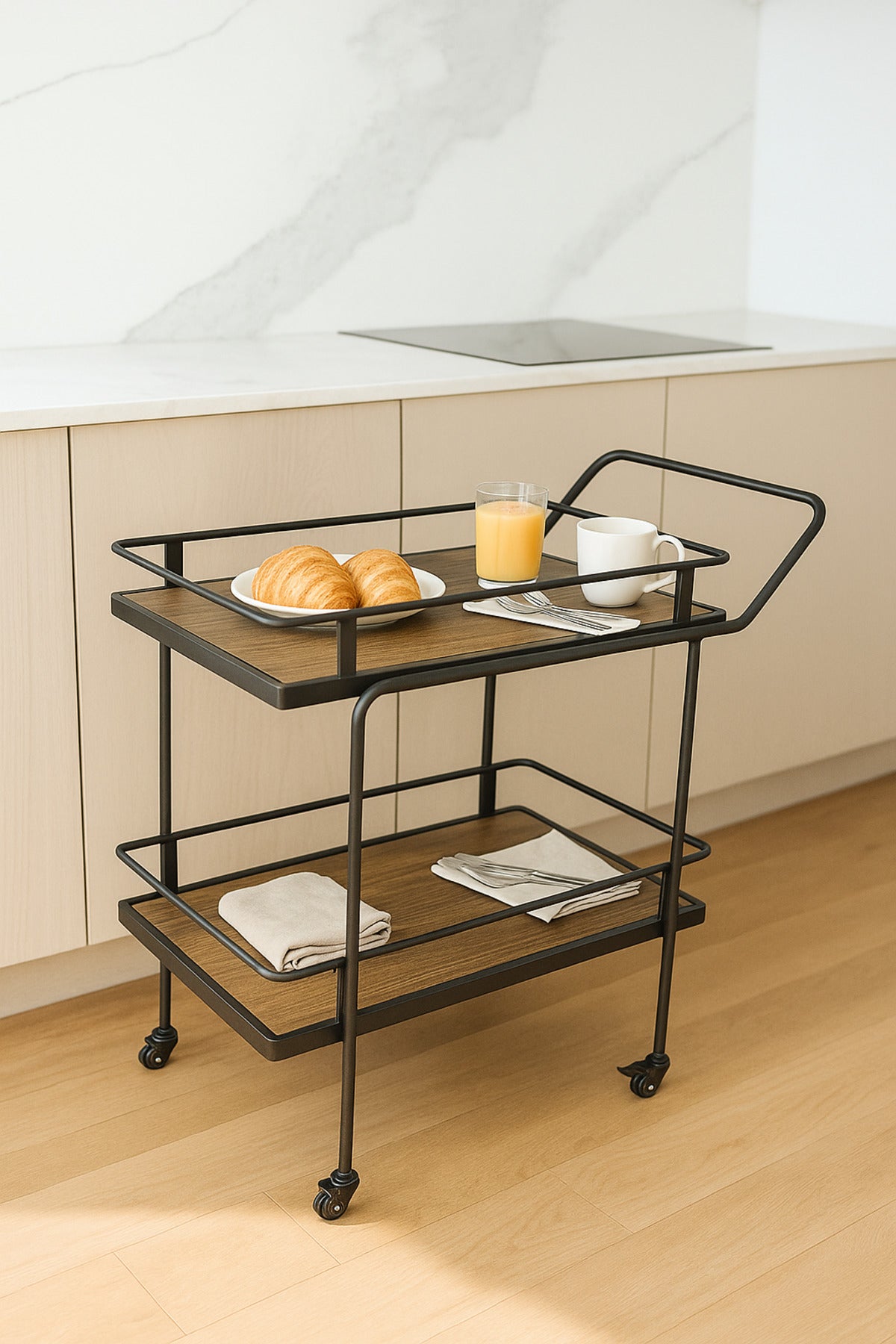 Modern Brown Metal Serving Trolley Ð 2-Tier Bar Cart with Wheels 83_40_80 cm